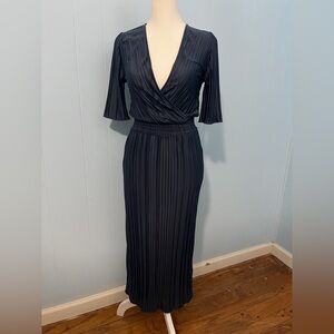 DKNY Black Pleated Long Sleeve Dress